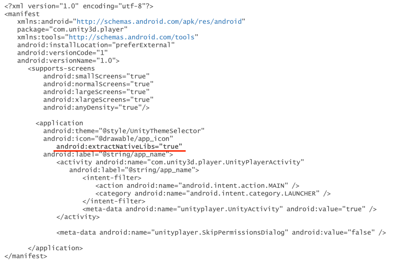 Screenshot of code from the file AndroidManifest.xml