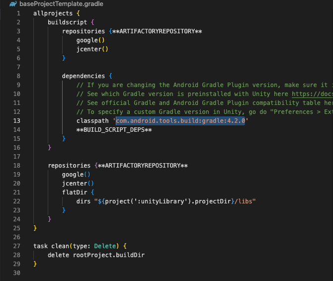 Screenshot of baseProjectTemplate.gradle code